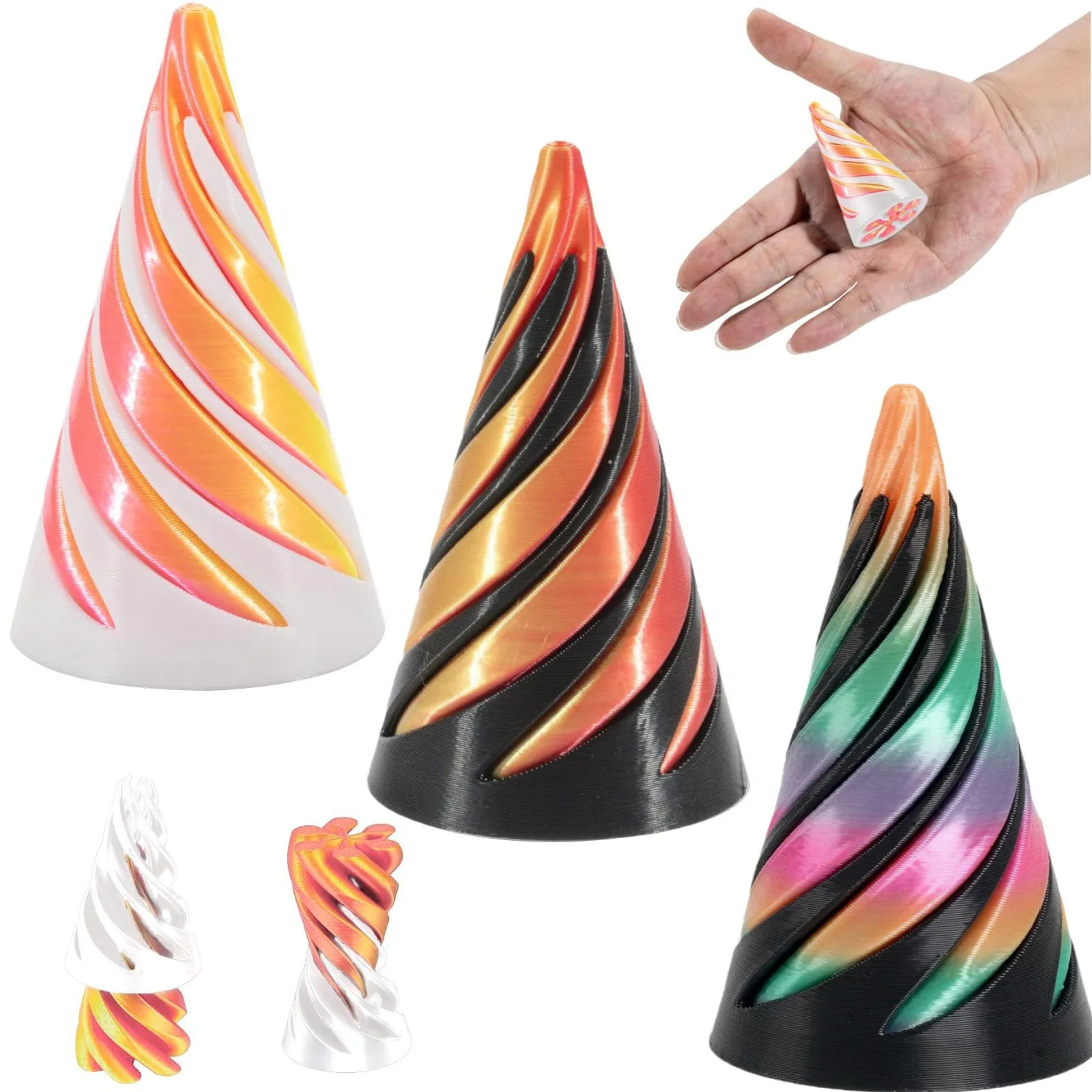 3Dプリントコーンプッシュミュージックスパイラル三次元退屈解消回転ツリーガジェットシルキーパズルおもちゃフィジェットスピナー