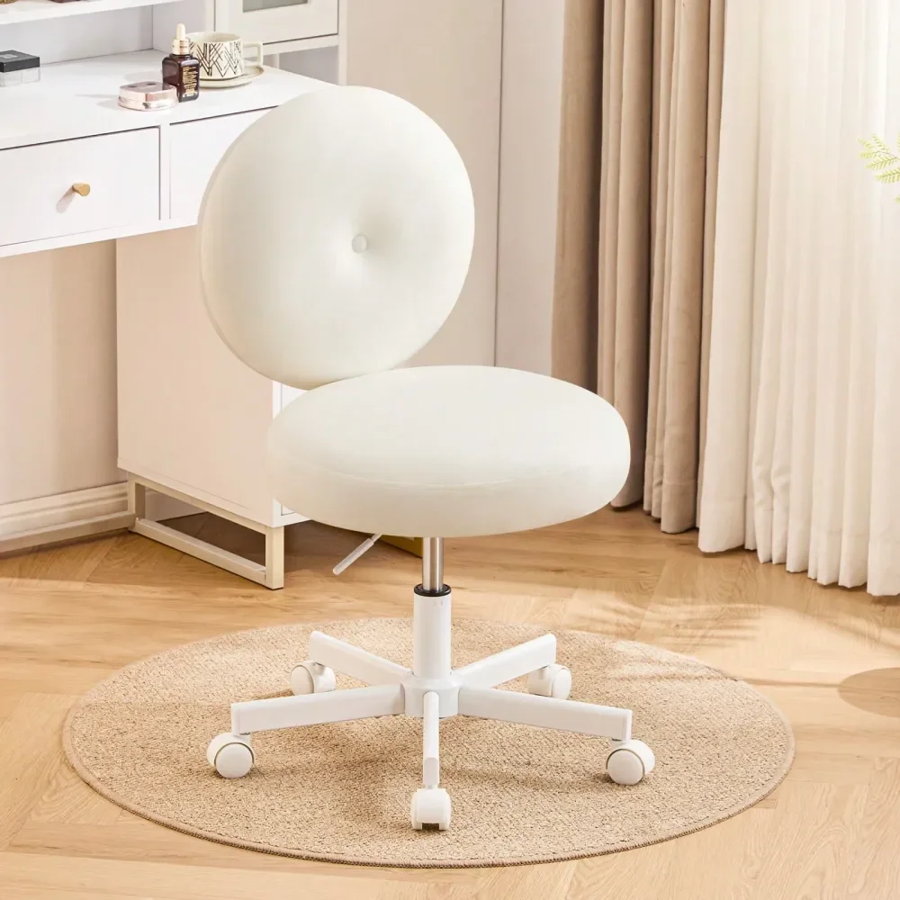 

Round Shaped Backrest Vanity Chair Swivel Adjustable Home Office Desk Chair Armless holstered Velvet Vanity Chair Comfy Moder
