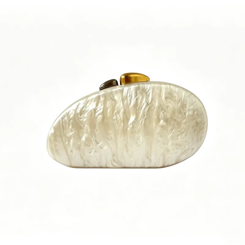 Fritillary Texture Dinner Bag, Gold Buckle Oval Acrylic Bag, Flowing Water Ripple Special-Shaped Shoulder Clutch Bag