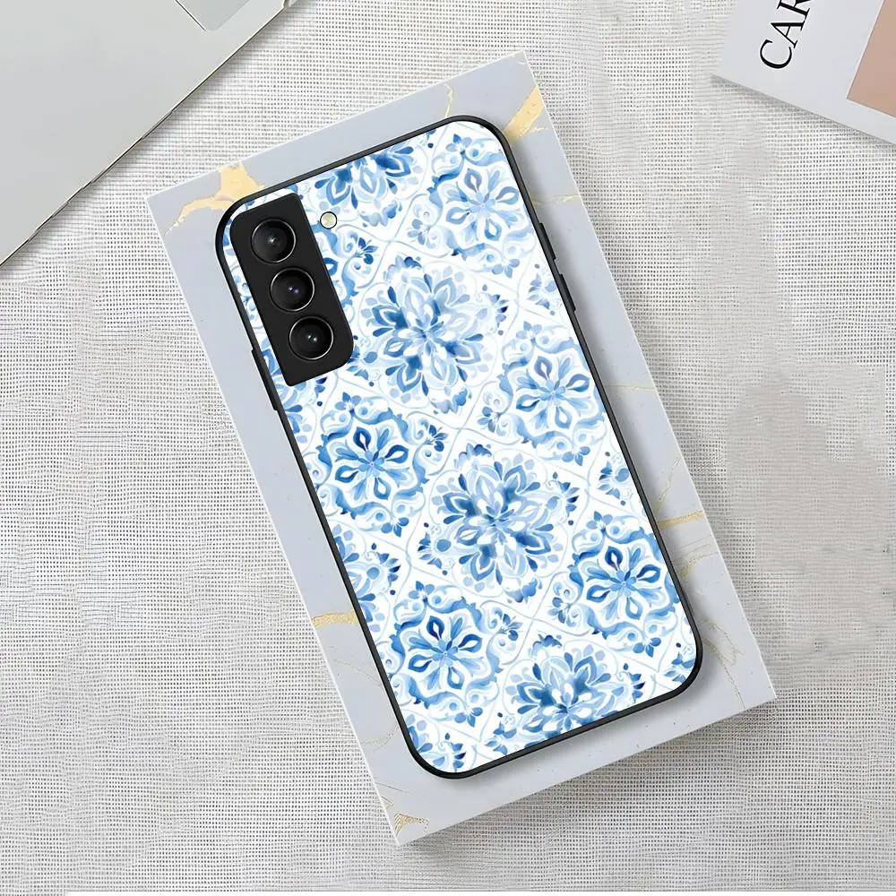 Portuguese Glazed Tiles Phone Case For Samsung A57 A37 A27 A17 A56 A36 A26 A16 A25 A35 A55 A34 A24 A54 Glass Case