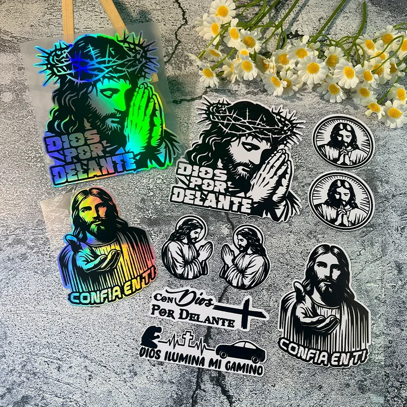 8PCS Religious Vinyl Stickers Waterproof Hexagon Self Adhesive Decals No Residue Glossy Car Motorcycle Truck SUV Decor