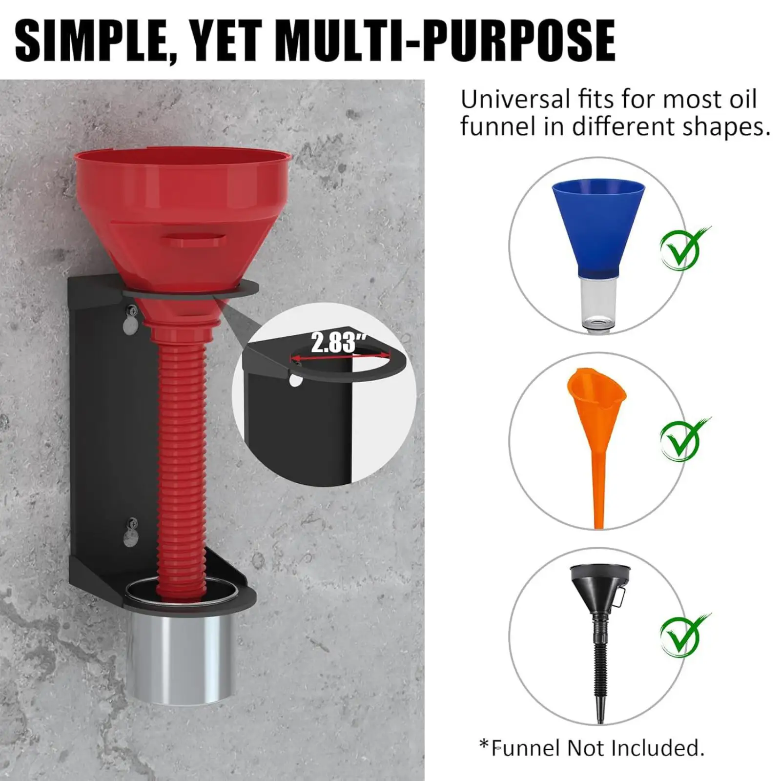 2Pcs Oil Funnel Holder Fluid Funnel Kit Wall Mounted Professional Black Supplies Storage Rack for Automotive Garage Shop Home