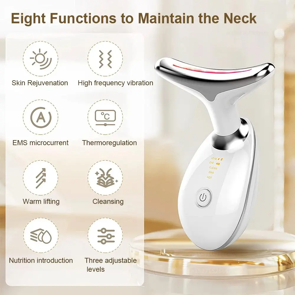 Dispositivo de beleza facial e pescoço sem fio, led ems, para escultura e contorno de mandíbula, com modos de luz led, aprimoramento de importação de íons