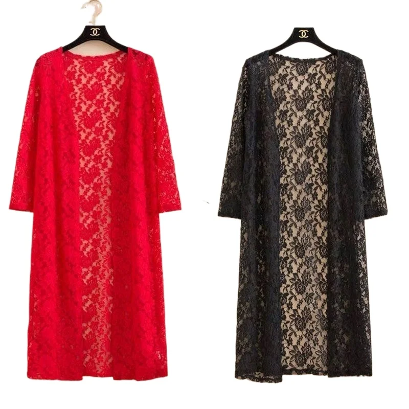 

Lace Small Shawl Cotton Cardigan female 2025 spring and summer V neck long sleeve solid casual Versatile Hollow Cardigan Female