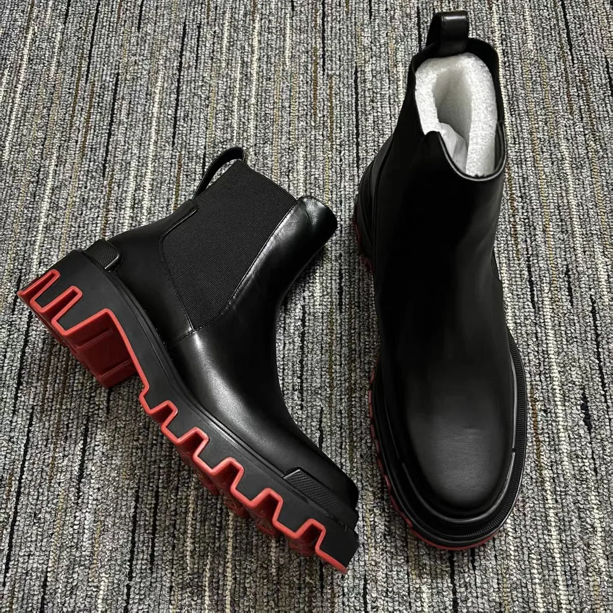 Men's Patchwork Leather Boots; Men's Fashion Hand-stitched Ankle Boots; Flat Lace-up Casual