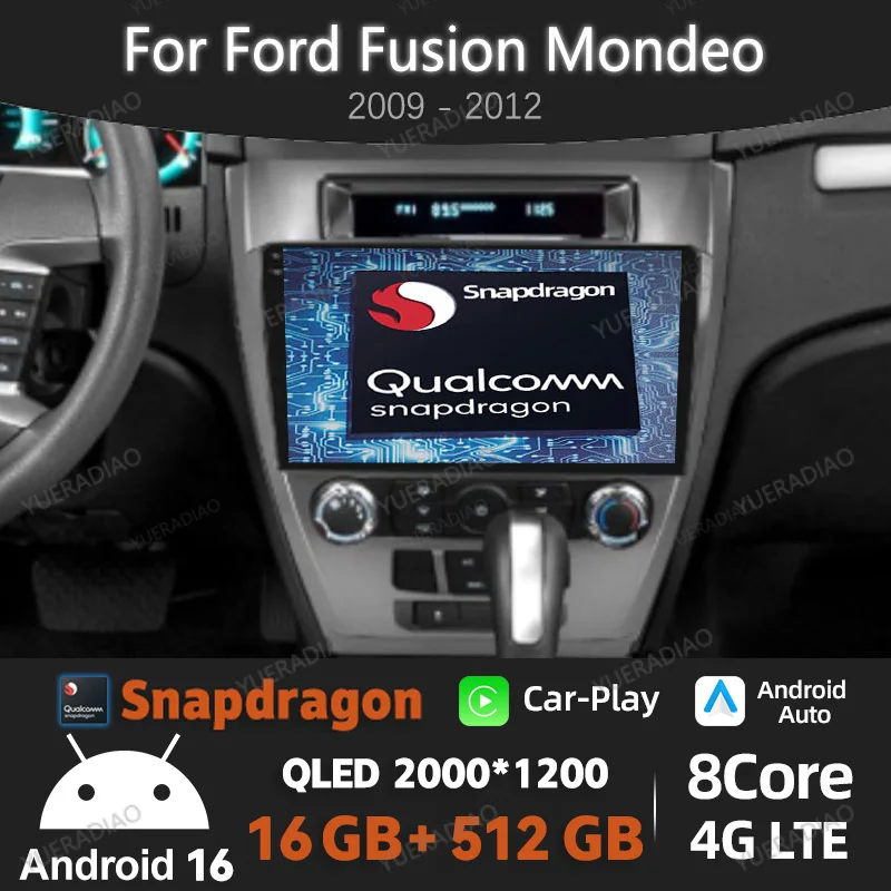 Android 16 Car Radio For Ford Fusion Mondeo 2009 - 2012 GPS NAVI Multimedia Video Player BT Qualcomm Head Unit 4G LTE 5G WIFI