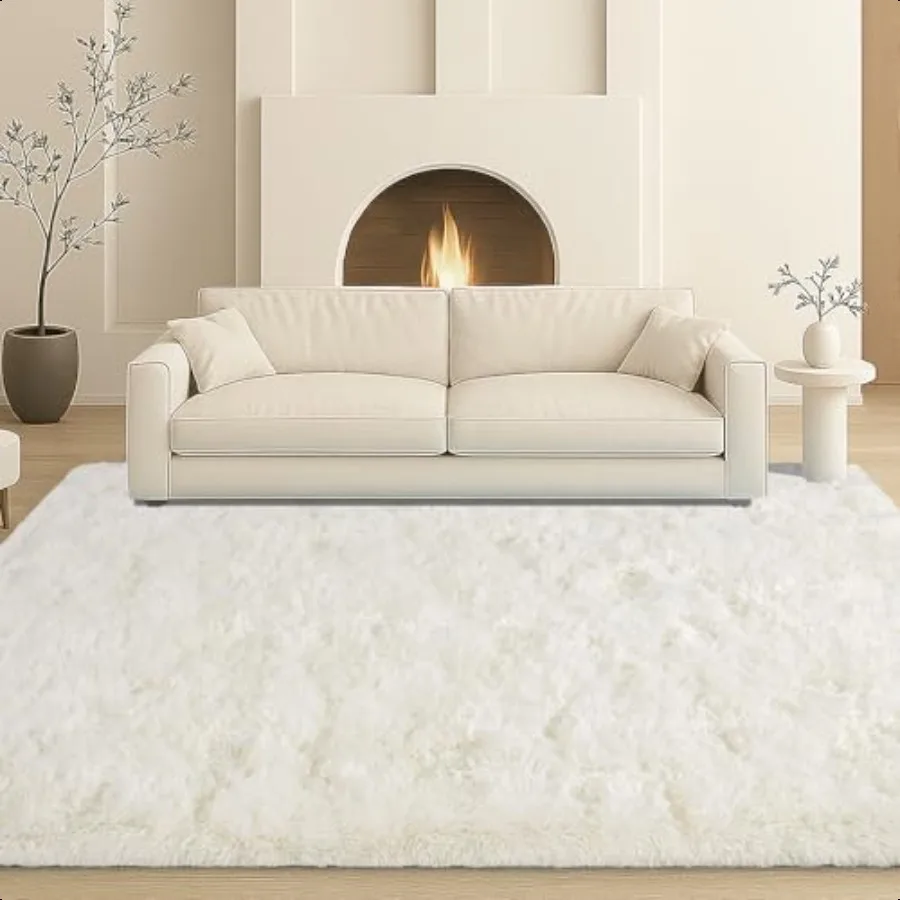 8x10 Area Rugs Living Room Cream White Large Plush Fluffy Bedroom Carpet NonSlip Upgraded Indoor Thick Soft Rug Modern Plush Ca