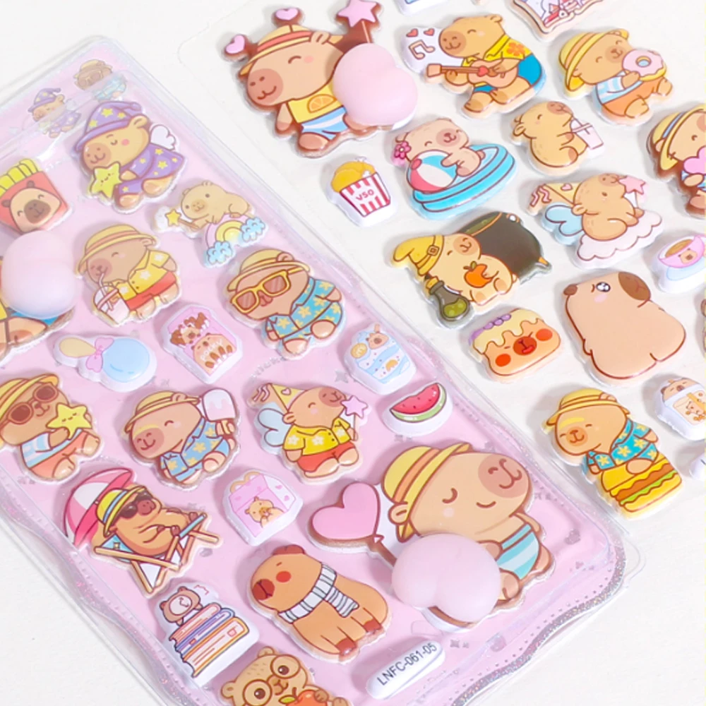 1pc Nette Cartoon Capibala Weichen Hintern Prise 3D Aufkleber Kawaii DIY Kühlschrank Telefon Fall Dekoration Anime Aufkleber Party Geschenke
