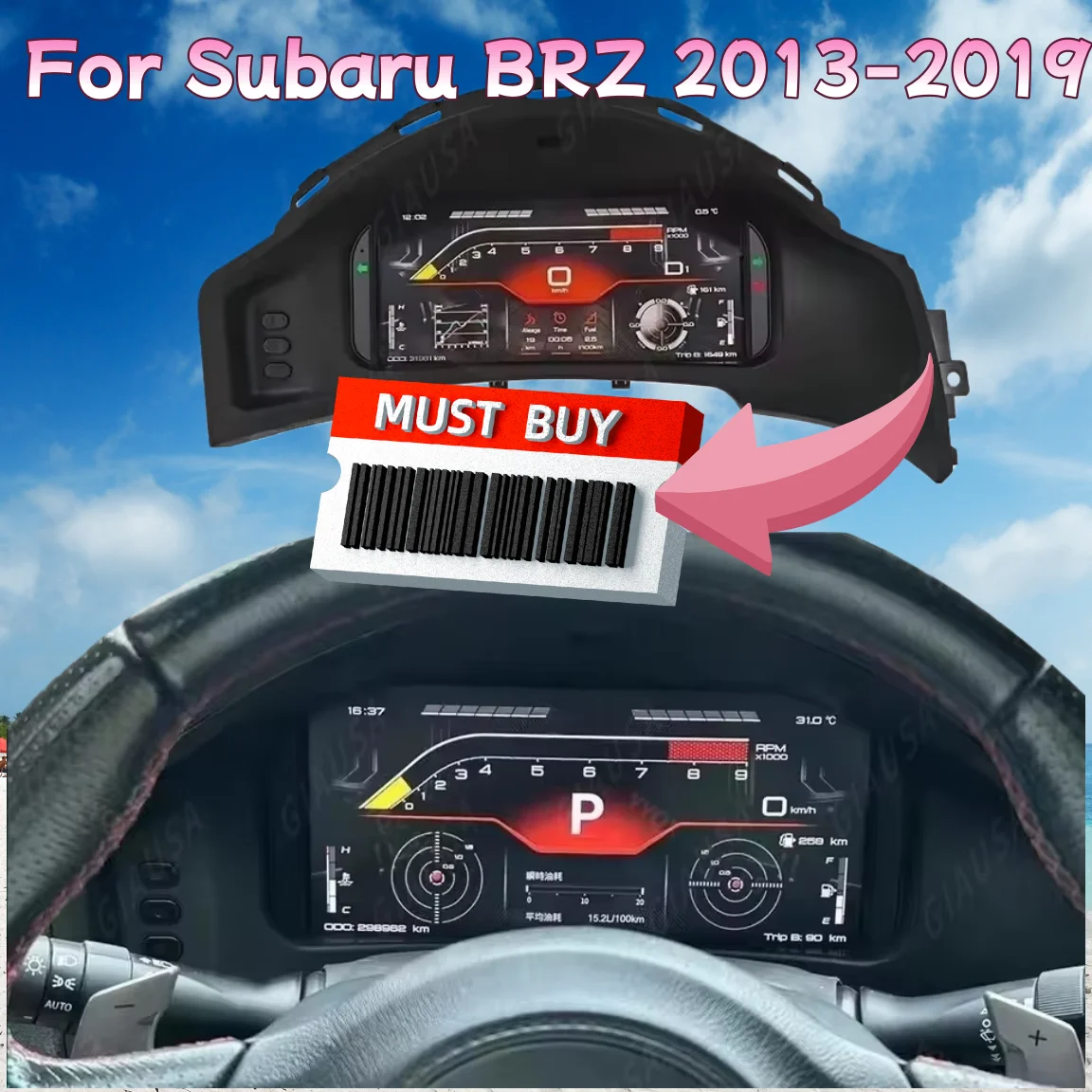 

Car Speedometer Dashboard Digital Cluster For Subaru BRZ 2013-2019 LCD Intrument Panel Odometer Virtual Cockpit display
