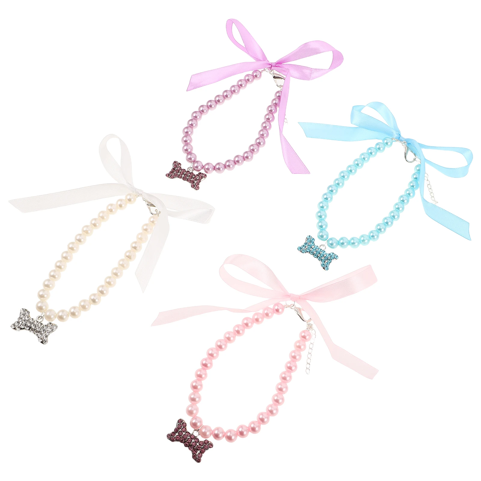 

4pcs Pet Pearl Necklace for Cats Dogs Elegant Bone Pendant Jewelry Adjustable Durable Acrylic Collar for Cat Dog Necklace