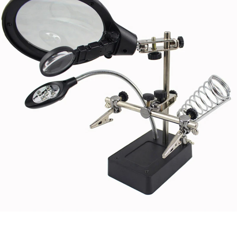 Solda Ferro Stand Holder Station, Soldagem Lupa, Clamp 5 LED Light, Clipe Auxiliar, Mão de solda, Telefone Magnifier Tool