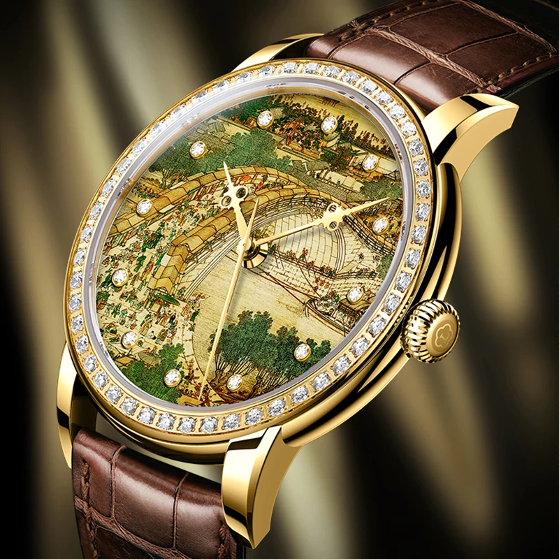 

LOBINNI 19066 Men's Mechanical Watch 41mm ST16 Automatic Mechanical Movement Sapphire Crystal 50M Waterproof Leather Wristwatch