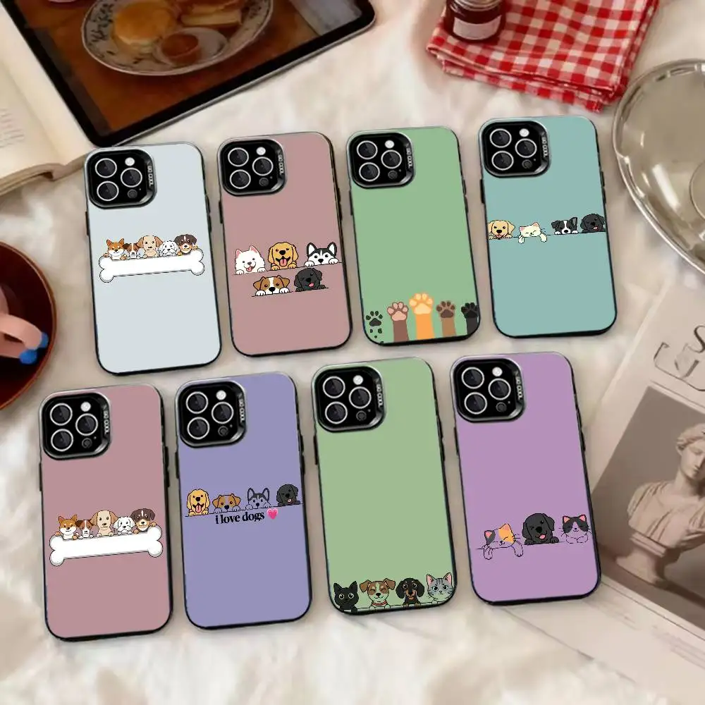 

Multi Puppy Group Print Phone Case For iPhone 17,16,15,14,13,12,11 Plus,Pro Max,XS,Colorful Silver Phone case Funda Cover