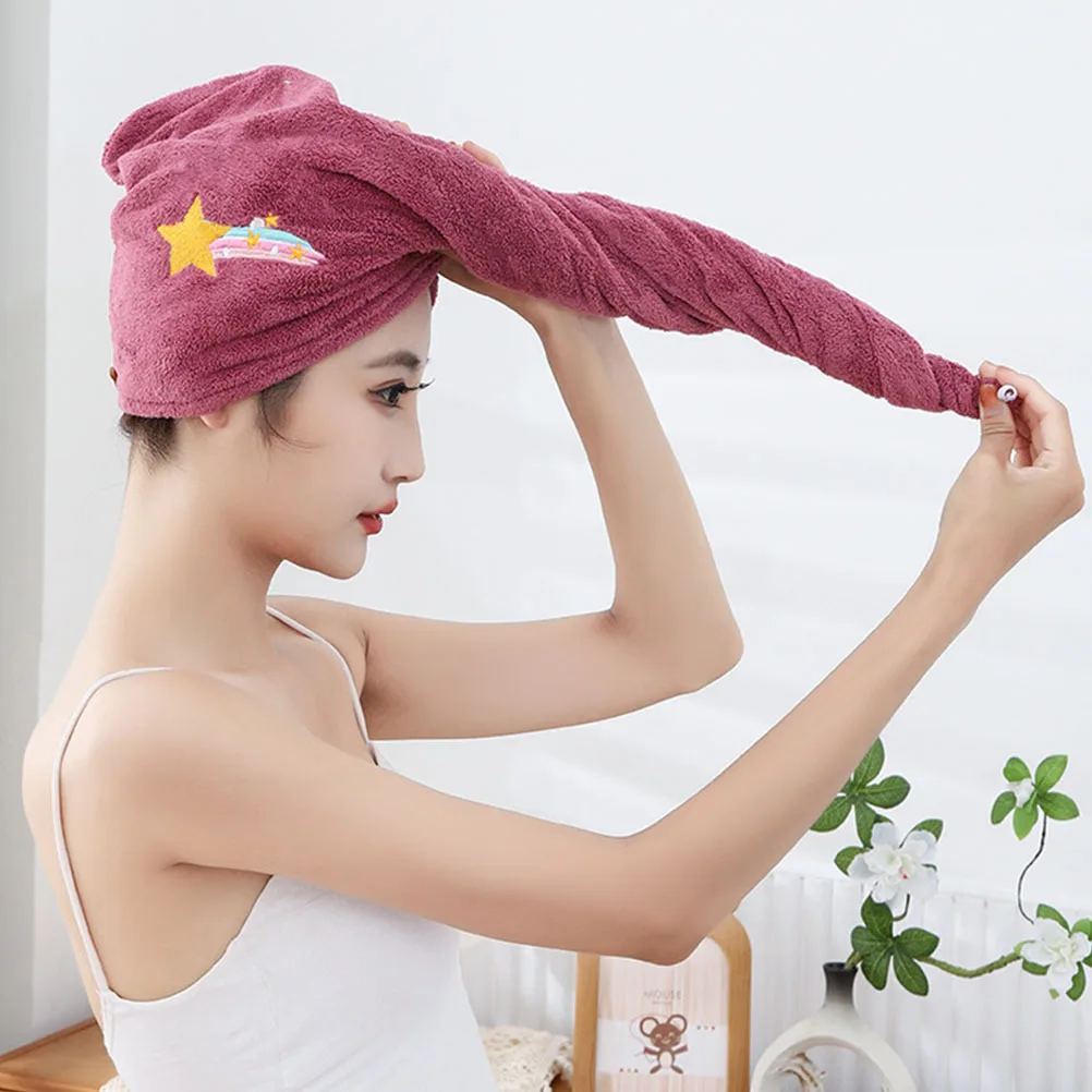 

2Pcs Comfortable Hair Dry Hat Coral Fleece Fabric Fast Absorbent Bath Towel Wrap for Ladies Reusable Shower Hair Cap Smooth