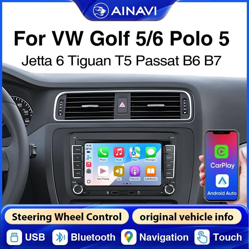 Autoradio AINAVI à écran tactile pour VW Golf 5 T5 Polo 5 Passat B6 B7 Tiguan Jetta MK6, Carplay sans fil, Android Auto, Mirror Link, FM, USB, affichage multimédia intelligent, accessoires de voiture,