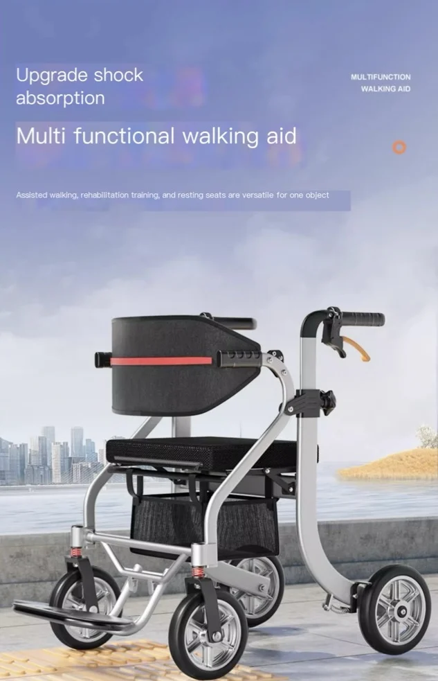 Rehabilitasi Walker Dengan Kursi Lipat Double Aluminium Ringan Rollator Walker untuk Lansia