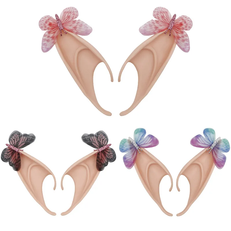 Halloween Butterfly Elf Ears Silica gel Elf Ears with Rhinestone Soft Harmless False Ears Props Fairy Angel Dress Up Cosplay