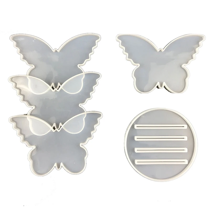 

5Pcs Coaster Silicone Mold DIY Mirror Butterfly Coaster Combination Crystal Epoxy Resin Mold