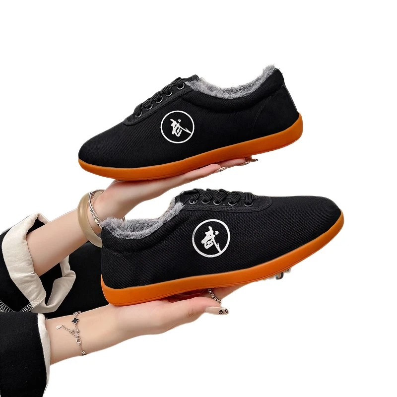 Warm Canvas/Leather Tai Chi Martial Arts Shoes Thickened Cow Tendon Sole Unisex Winter Sports Shoes Comfortable Casual Footwear