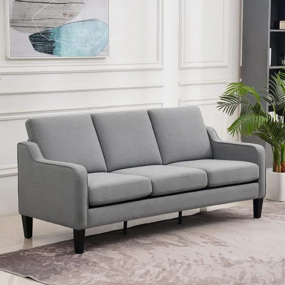 

Mid-Century Modern 3-Seater Sofa – Light Grey Upholstered Couch for Living Room