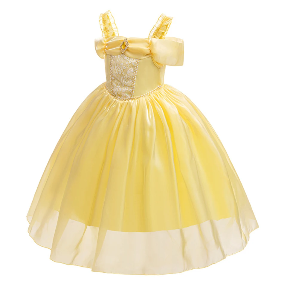 Belle Dress Kids Beauty Beast Cosplay Princess Costume Girls Mesh Prom Gown Halloween Carnival Charm Masquerade Party Vestido