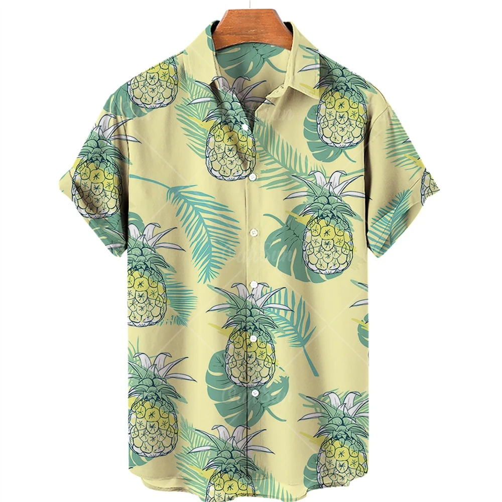 

Забавная рубашка большого размера с фруктами и ананасом, мужская одежда, гавайский стиль с 3D принтом, повседневная повседневная дышащая свободная летняя новая трендовая блузка
