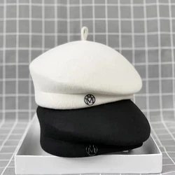 Classic Ladies Beret Hat Fancy Wool Felt Hat Warmer Winter Hat Cap White Black Women Fedora Hat Fascinator Pillbox Hat Formal