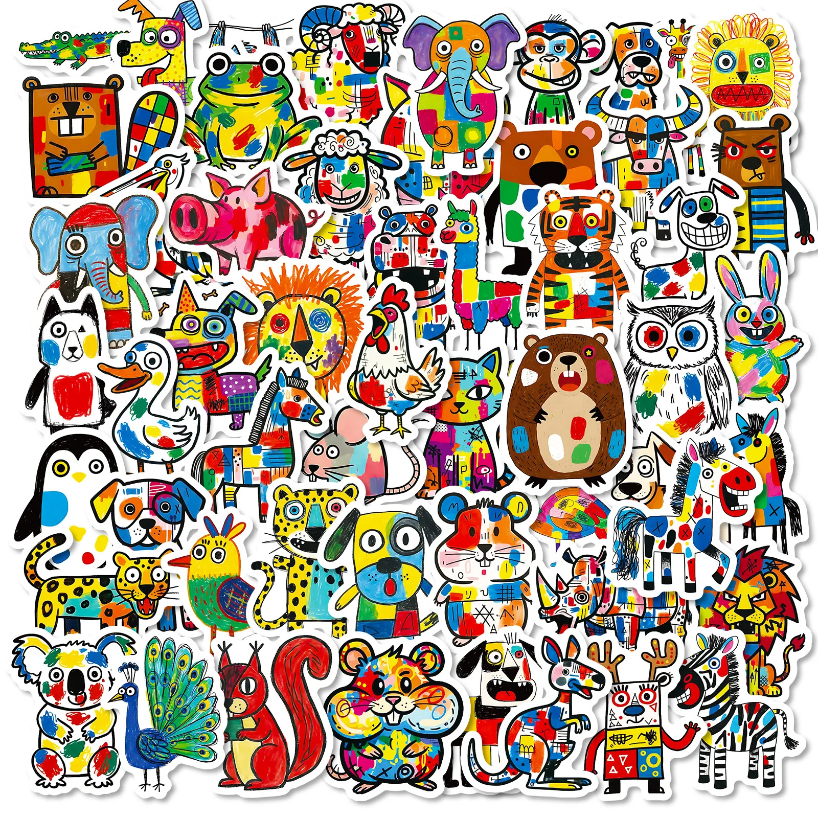 56/112 Stück neue abstrakte Patch bunte Doodle Tier Cartoon Aufkleber für einzigartige lustige Dekor Koffer Briefpapier Box Notebook