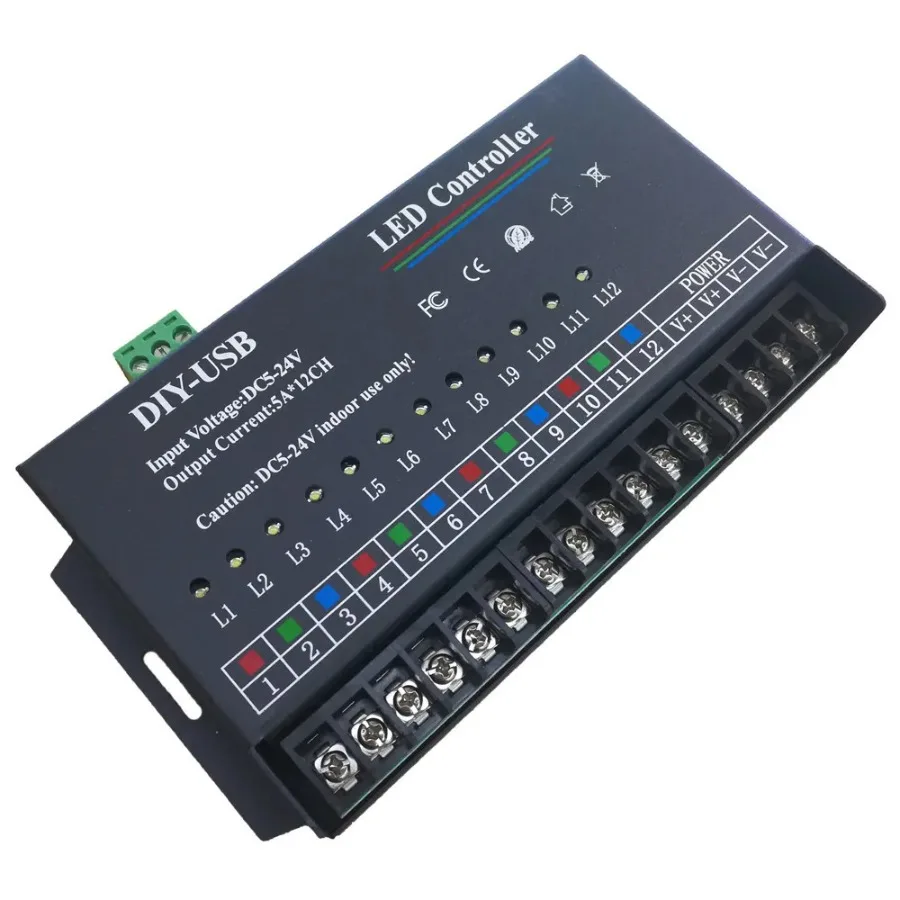 

USB DIY LED RGB Controller 12 Channel Programmable Controller12channels Strip Module DC Aluminum DC5V Dc12v DC24V 5-24V