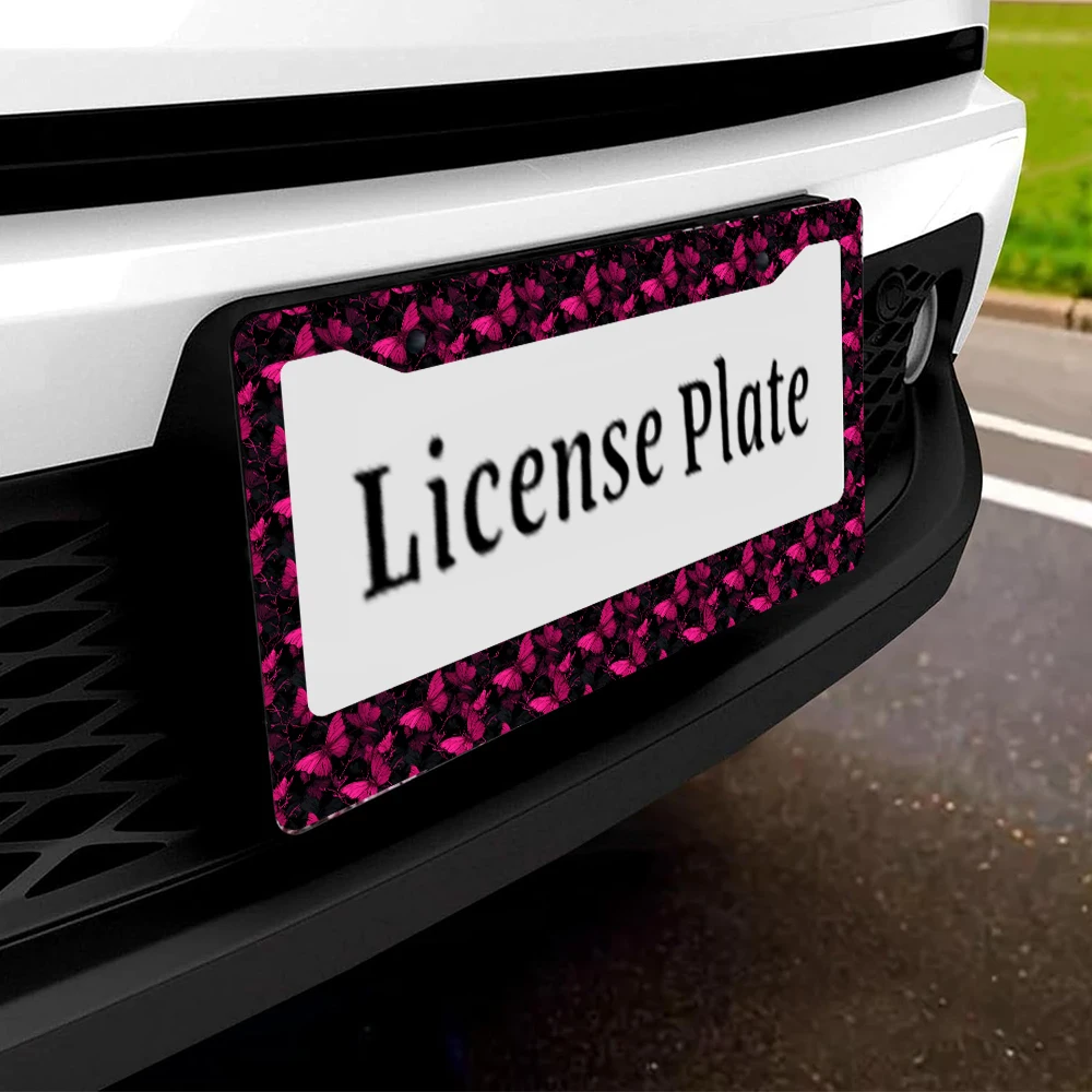 1개 핑크와 블랙 플로럴 패턴 2홀 번호판 프레임, 알루미늄 소재, 6x12 인치, 나사 키트 포함, 레트로 노벨티 자동차