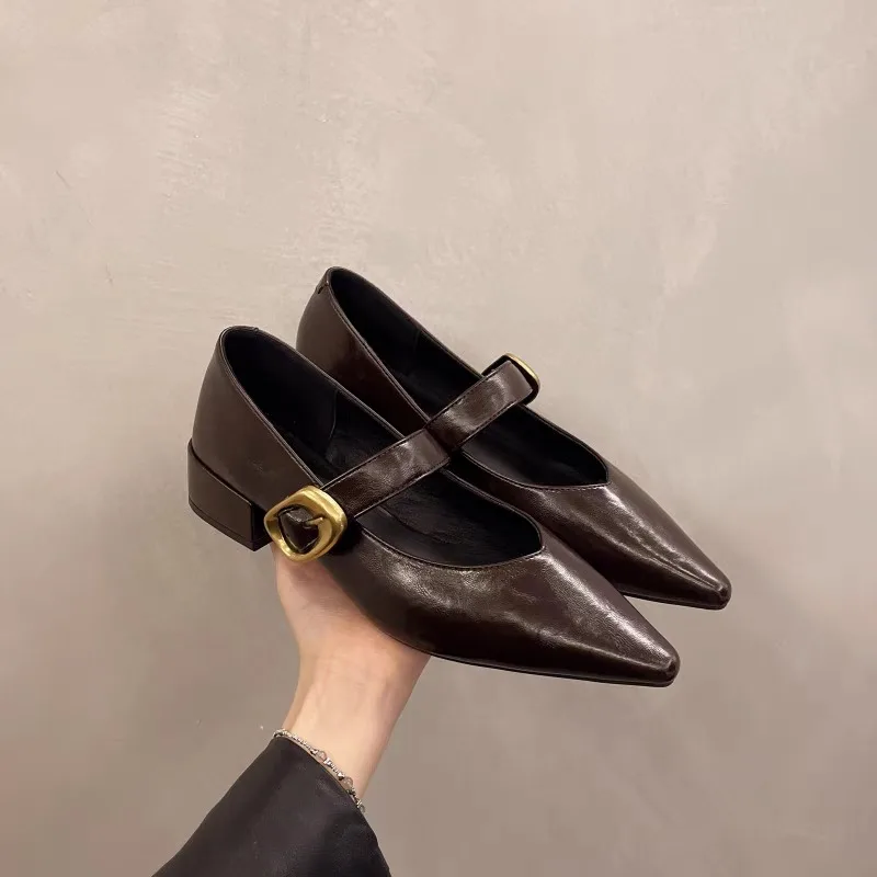 وأشار ماري جين أحذية واحدة المرأة ربيع جديد أزياء الرجعية الفم الضحلة كعب سميك أحذية صغيرة