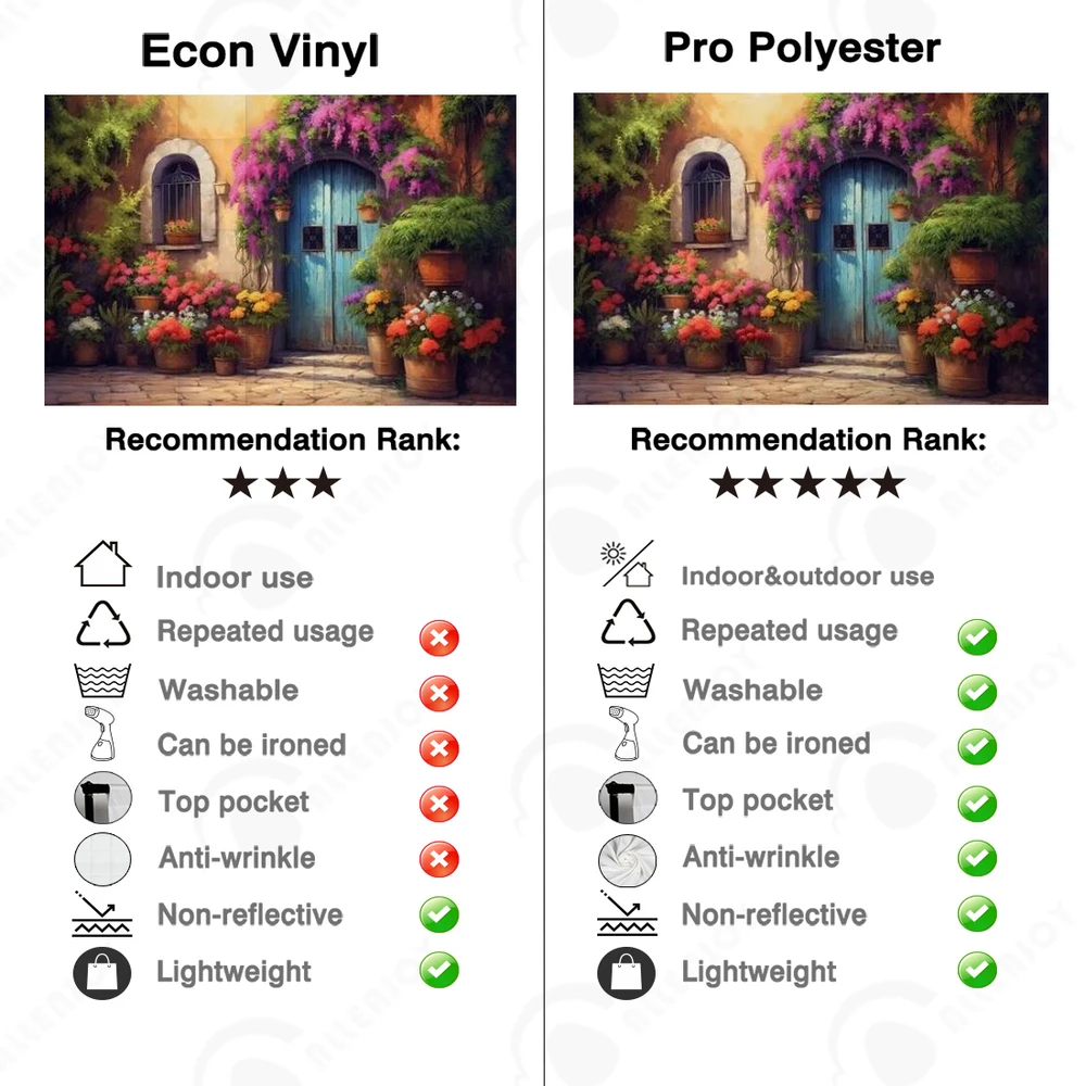 Allenjoy 다채로운 출입구 유화 배경, 마을 집 문짝 화분 꽃, 꿈꾸는 정원 사진 촬영 배경