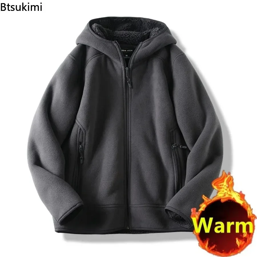 

2026Men's Winter Hooded Thicker Fleece Jacket Fashion Casual Versatile Loose Sweatshirts Man Solid Double-sided Plush Warm Coats