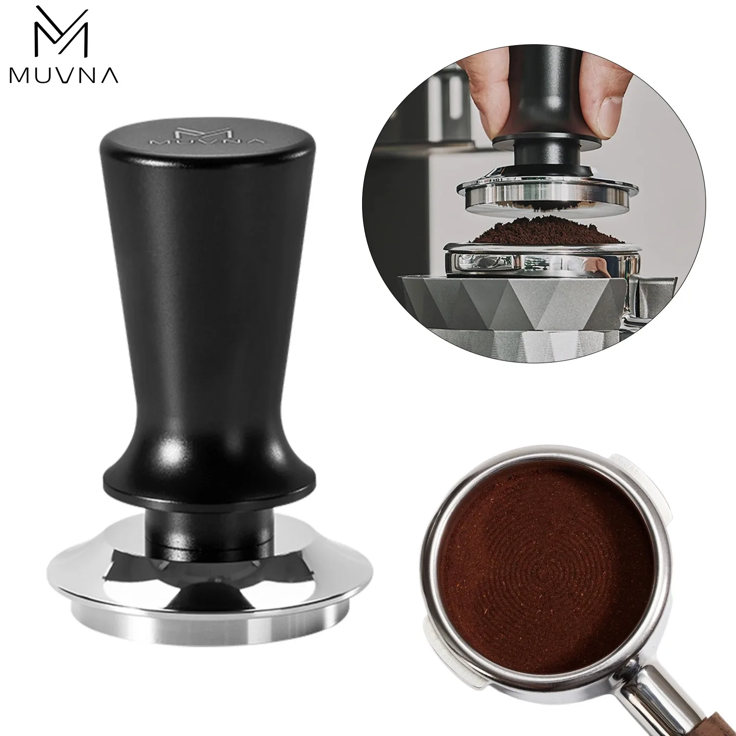 MUVNA Coffee Tamper 51/53.35/58.35MM Springs Espresso Tamper Stainless Steel Thread Base Home Barista Coffee Accessories