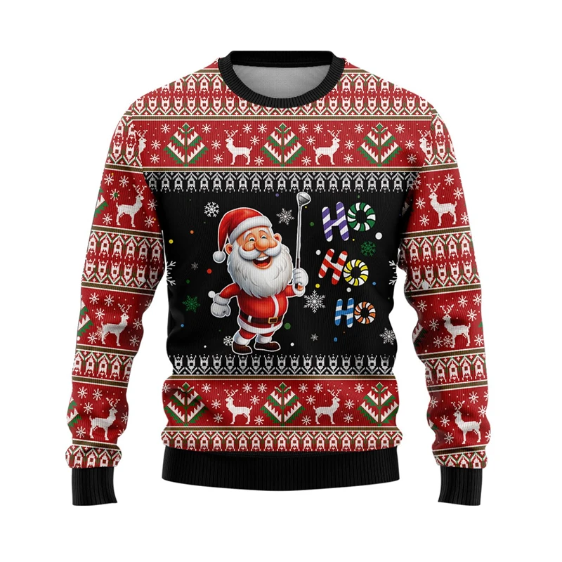 2026 New Santa Claus Sport Graphic Sweatshirts Christmas Football Tennis Skiing Ugly Sweater Cute Boy Pullovers Xmas Unisex Tops