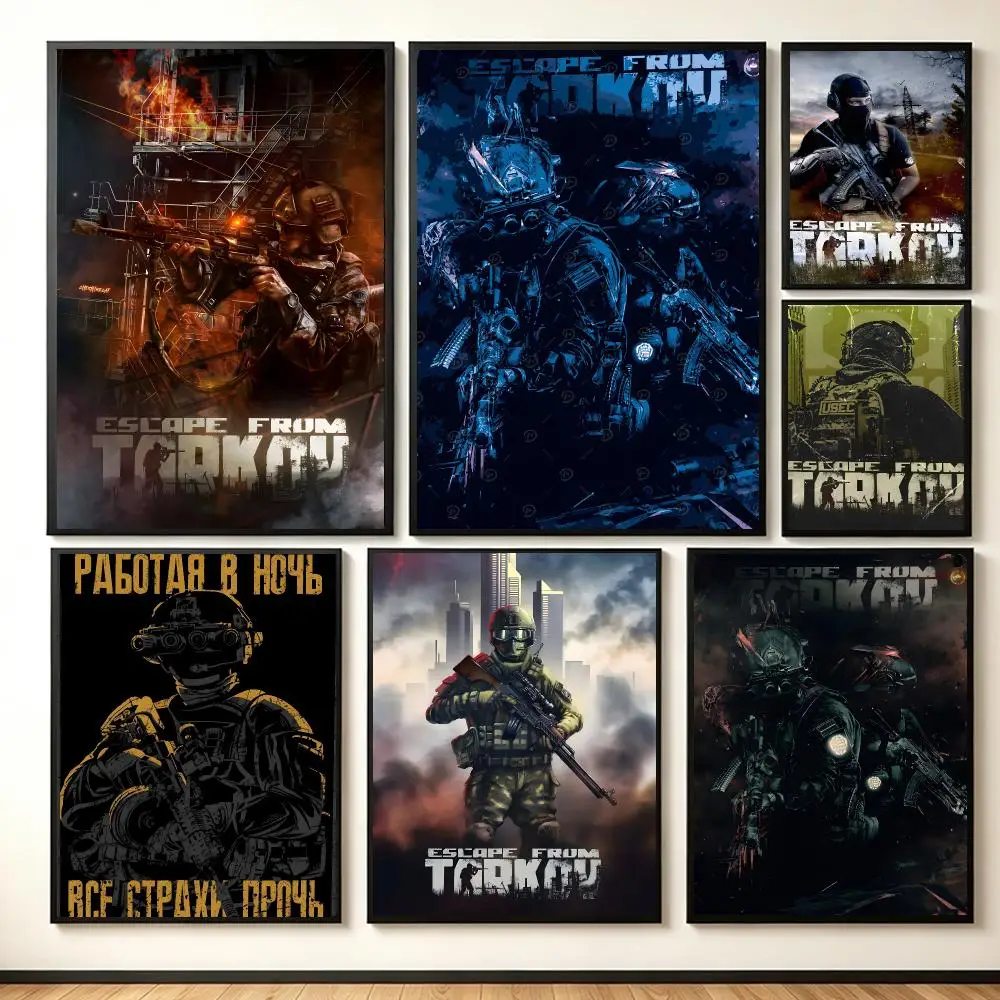 Tense Game E-Escape From Tarkov Poster Lightweight Self‑Adhesive PP Wall Decal for Study Living Room Bedroom Decor Gift