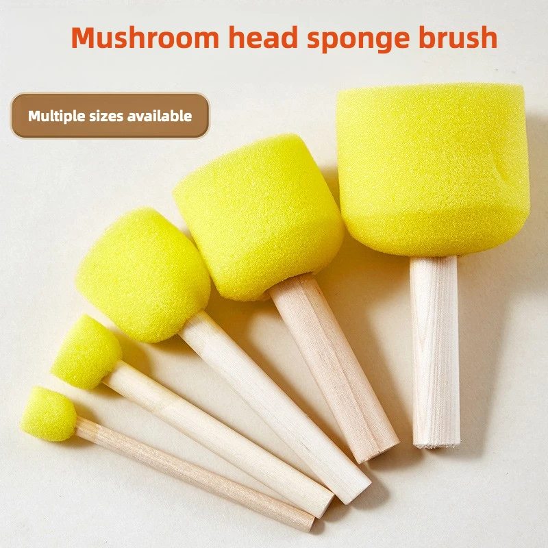 10 Pcs Set Wooden Handle Mushroom Head Sponge Brush Children DIY Painting Sponge Seal Set Paint Graffiti Create Unique Art Brush