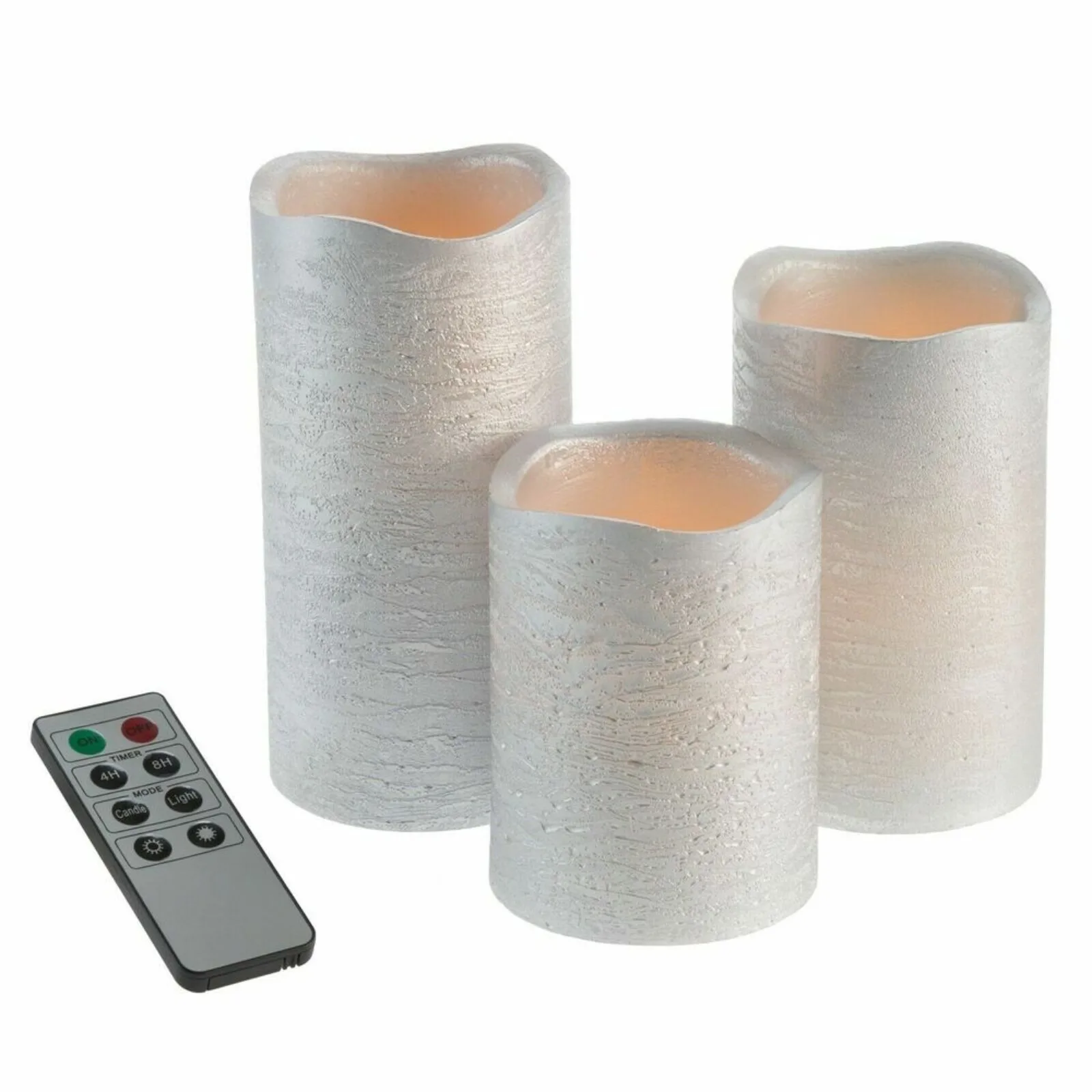 Genuine Wax LED Flameless Silver Candle Set with Remote Control and Timer, US 3-Piece Set