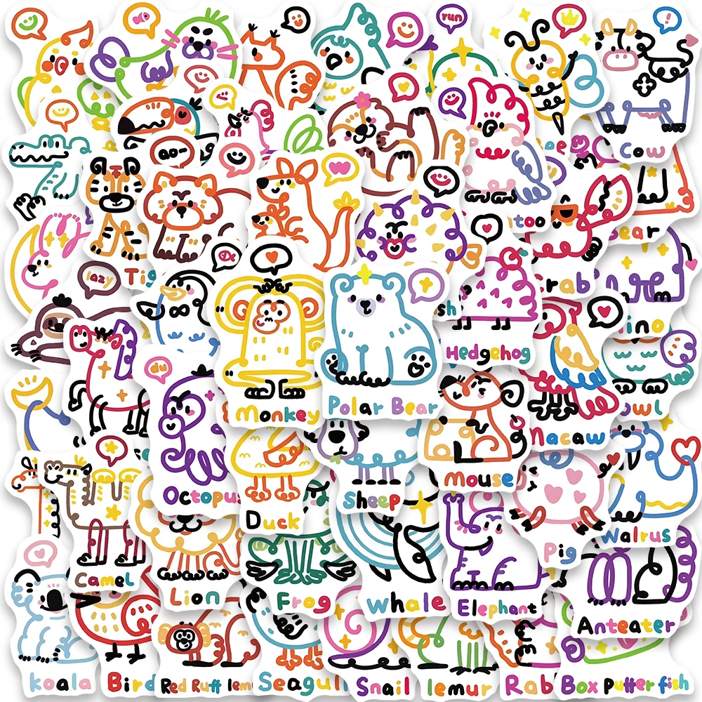 50 Stück bunte Tier-Aufkleber, Cartoon-Graffiti-Aufkleber für Telefon, Gepäck, Gitarre, Skateboard, Laptop, Aufkleber, Urlaubsgeschenk