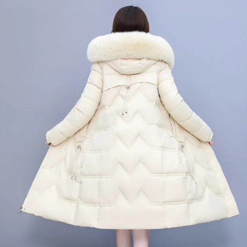 2023 New Women Down Cotton Coat Winter Jacket Female Thicken Below The Knees Pure Color Parkas Loose Outwear Fur Collar Overcoat