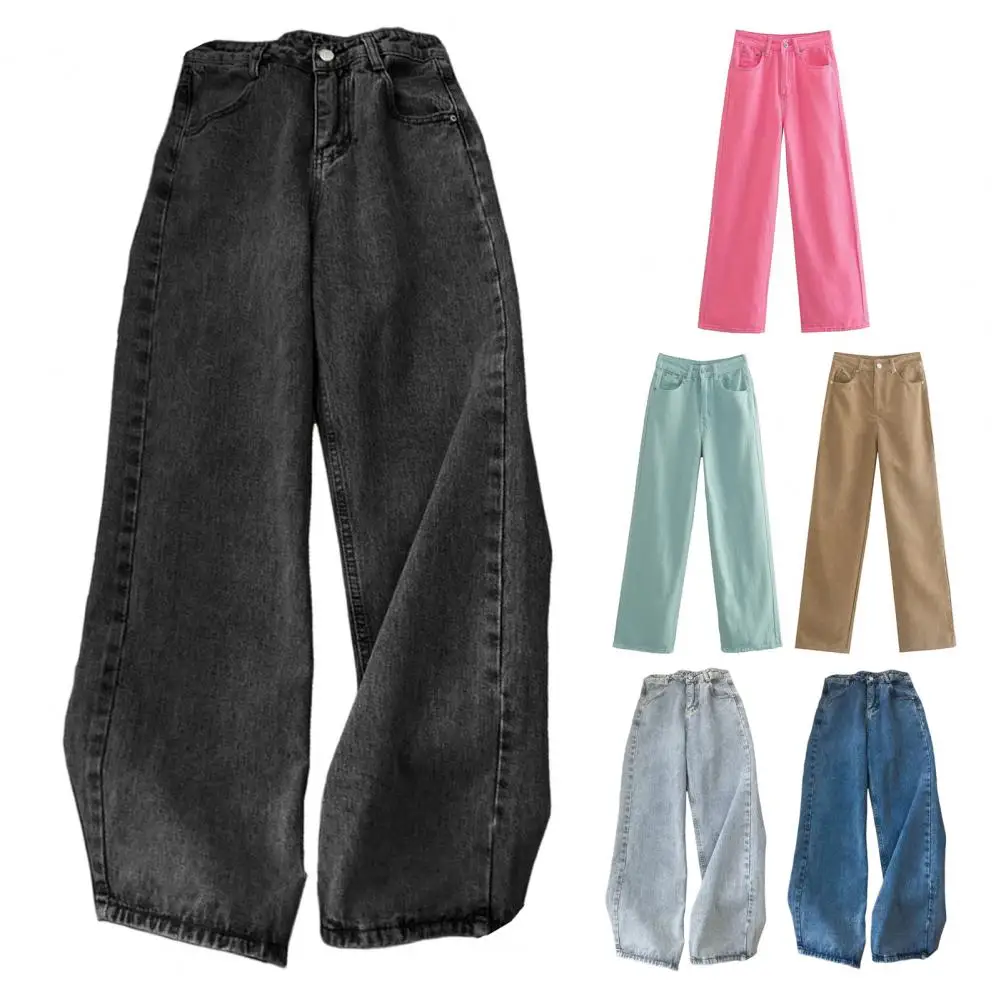 Wide Leg Women Pants Stylish Women's High Waist Wide Leg Jeans with Retro Flair Functional Pockets Chic Streetwear for A