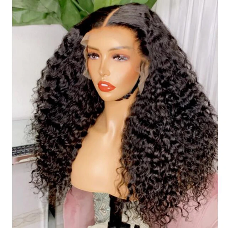 

Natural Black Soft Glueless 26“Long 180Density Kinky Curly Lace Front Wig For Women With BabyHair Preplucked Daily Cosplay