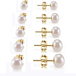 Sterling Silver Pearl Stud Earring, 14K Gold Plated, AAA+ Quality Handpicked Freshwater Cultured Stud Pearl Earrings