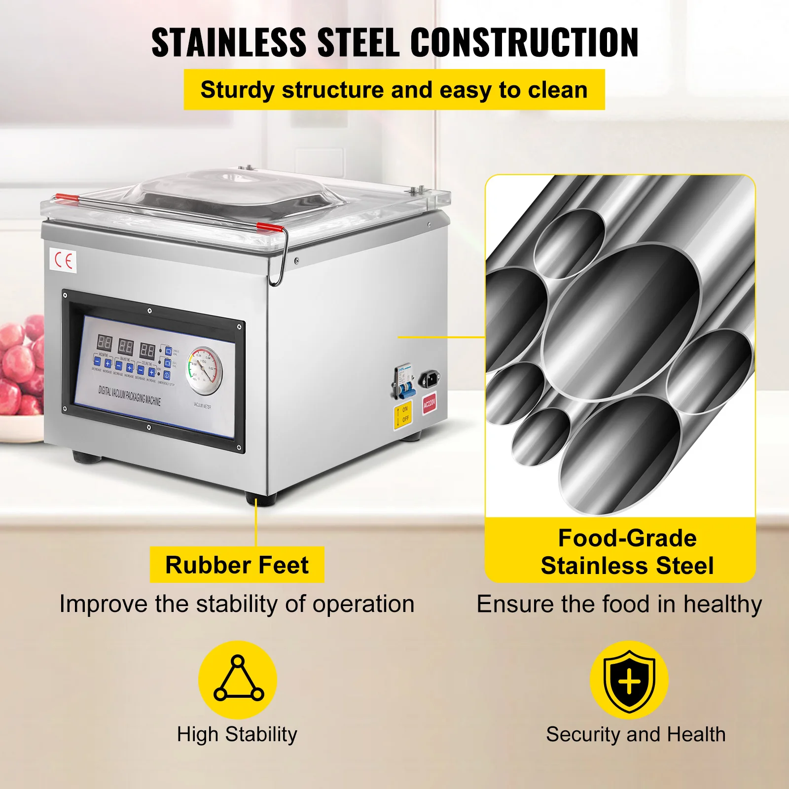 SucceBuy DZ-260C Chamber Vacuum Sealer Kitchen Food Packing Sealing Machine 110V Packaging for Food Saver Home Commercial Using