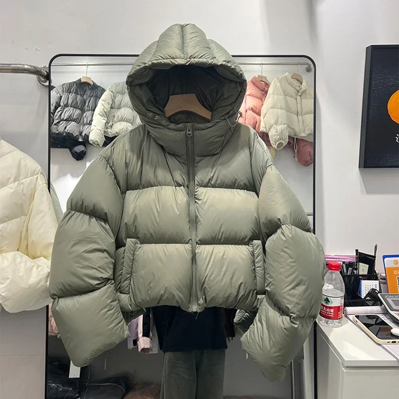 เสื้อแจ็คเก็ตพาร์กาแบบหนาบุใยสังเคราะห์ มีฮู้ด สีขาว สำหรับผู้หญิง ใส่กันหนาว มีซิป