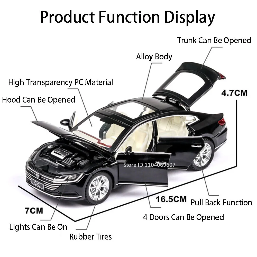 1:32 Volkswagen CC Miniatuur Auto Speelgoedmodellen Legering Diecast Geluid Licht 4 Deuren Geopend Trek Collectie Voertuigen voor Jongens Gift