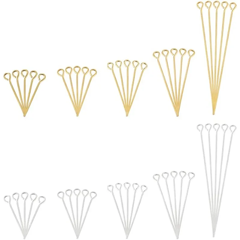 

600pcs Brass Eye Pins 5 Sizes Head Pins Findings 21 Gauge Open Eye Pin for Earring Necklace Pendant Beading Jewelry