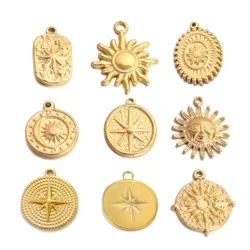 3Pcs/Lots Sun/Star Charms for Jewelry Making Stainless Steel Octagonal Star Pendants Diy Crafting Bracelet Necklace Accessories