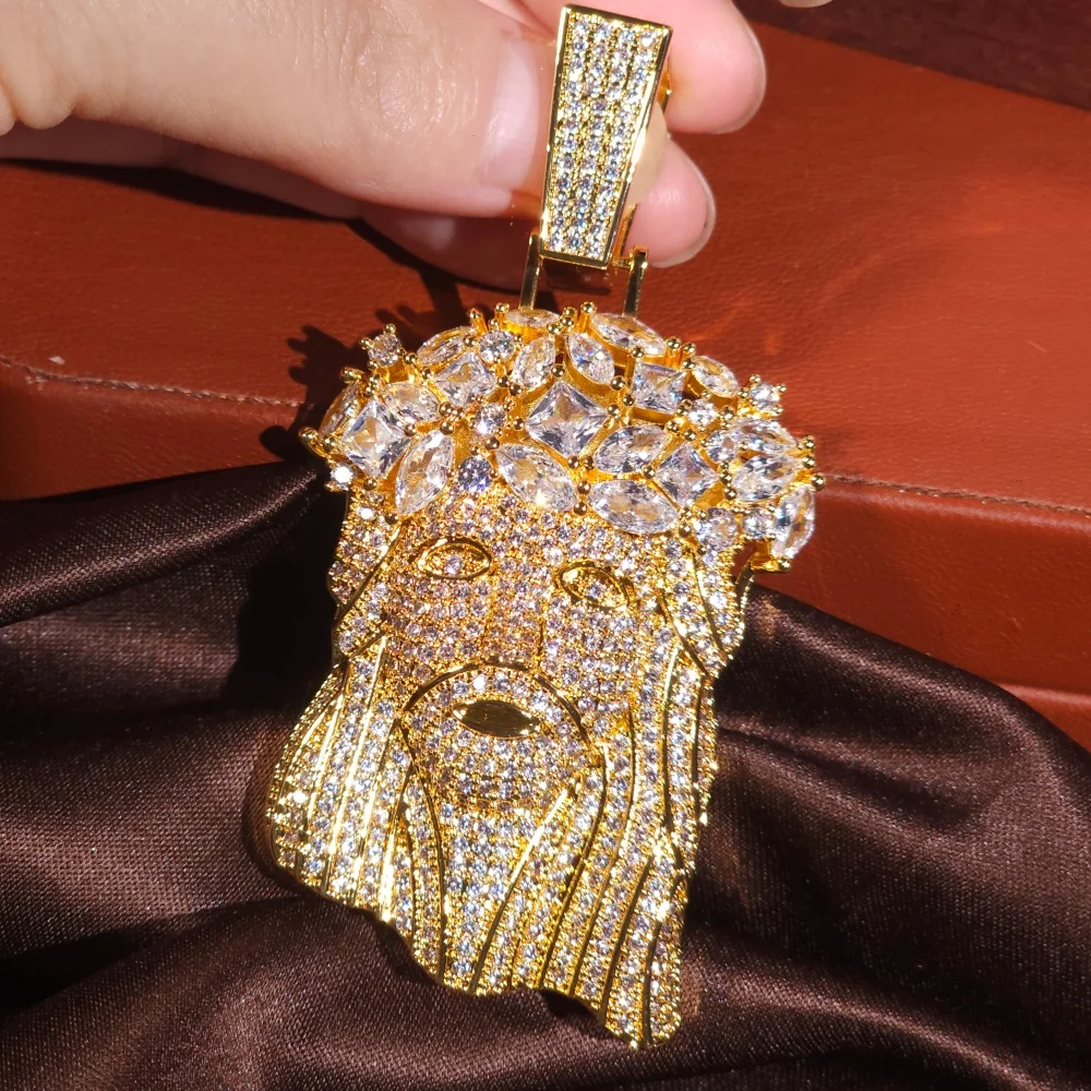 

ICEC хип-хоп цирконий кулон с головой Иисуса Iced Out AAAAA CZ Шарм модные украшения рок-реппер аксессуар подарок кубинская цепочка