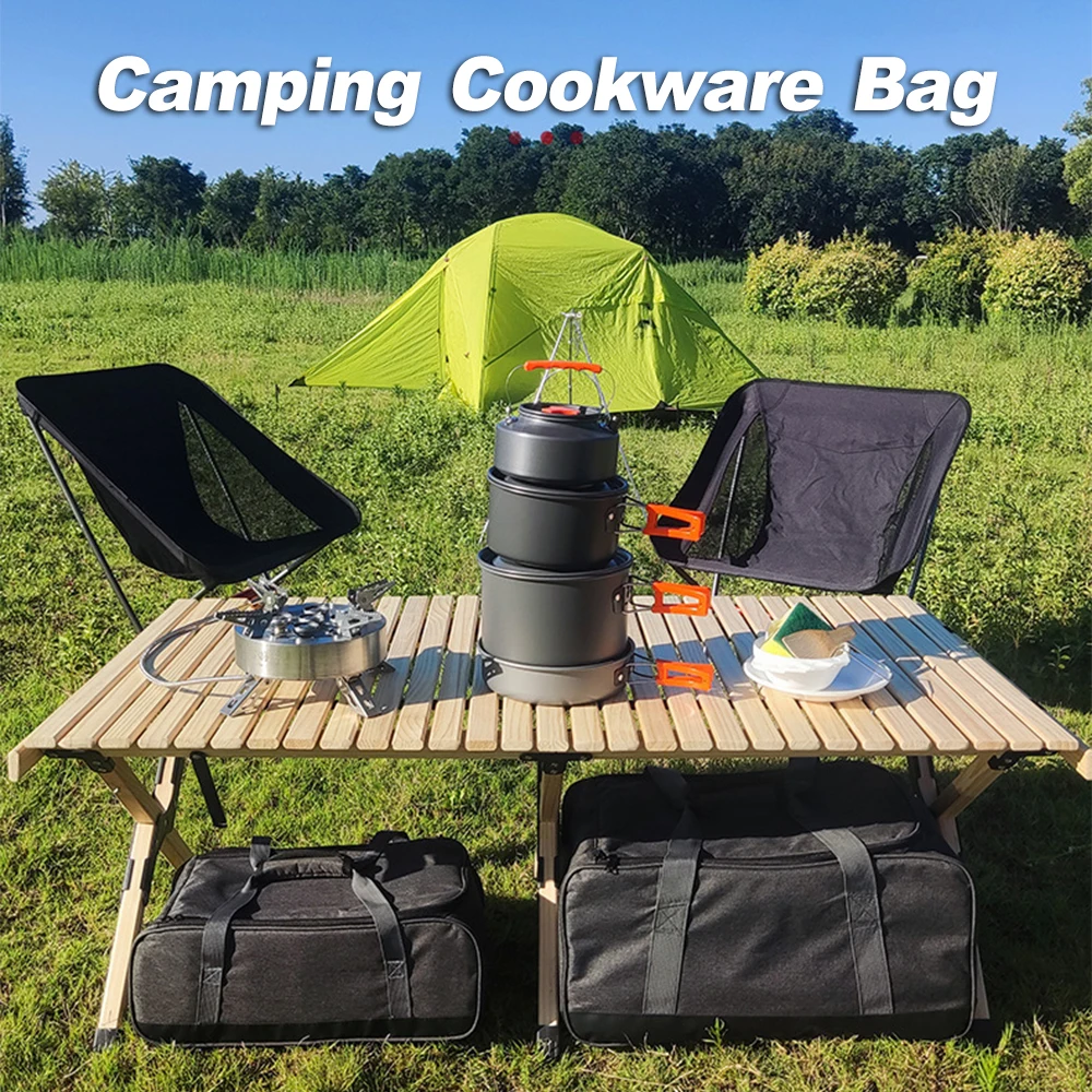 Camping Cookware Bag Portable Large Capacity Outdoor Stove Tableware Storage Bag for Picnic BBQ Family Outdoor Activities